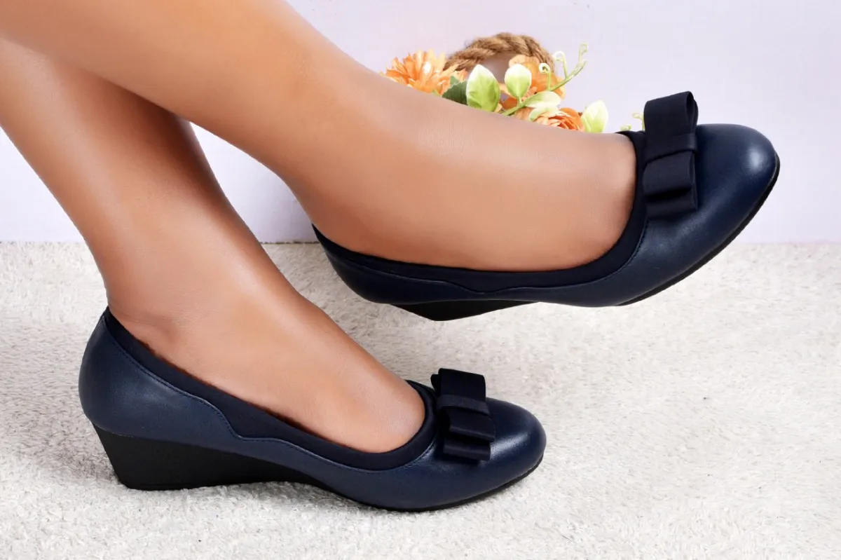 Black Wedge Pumps with Bow