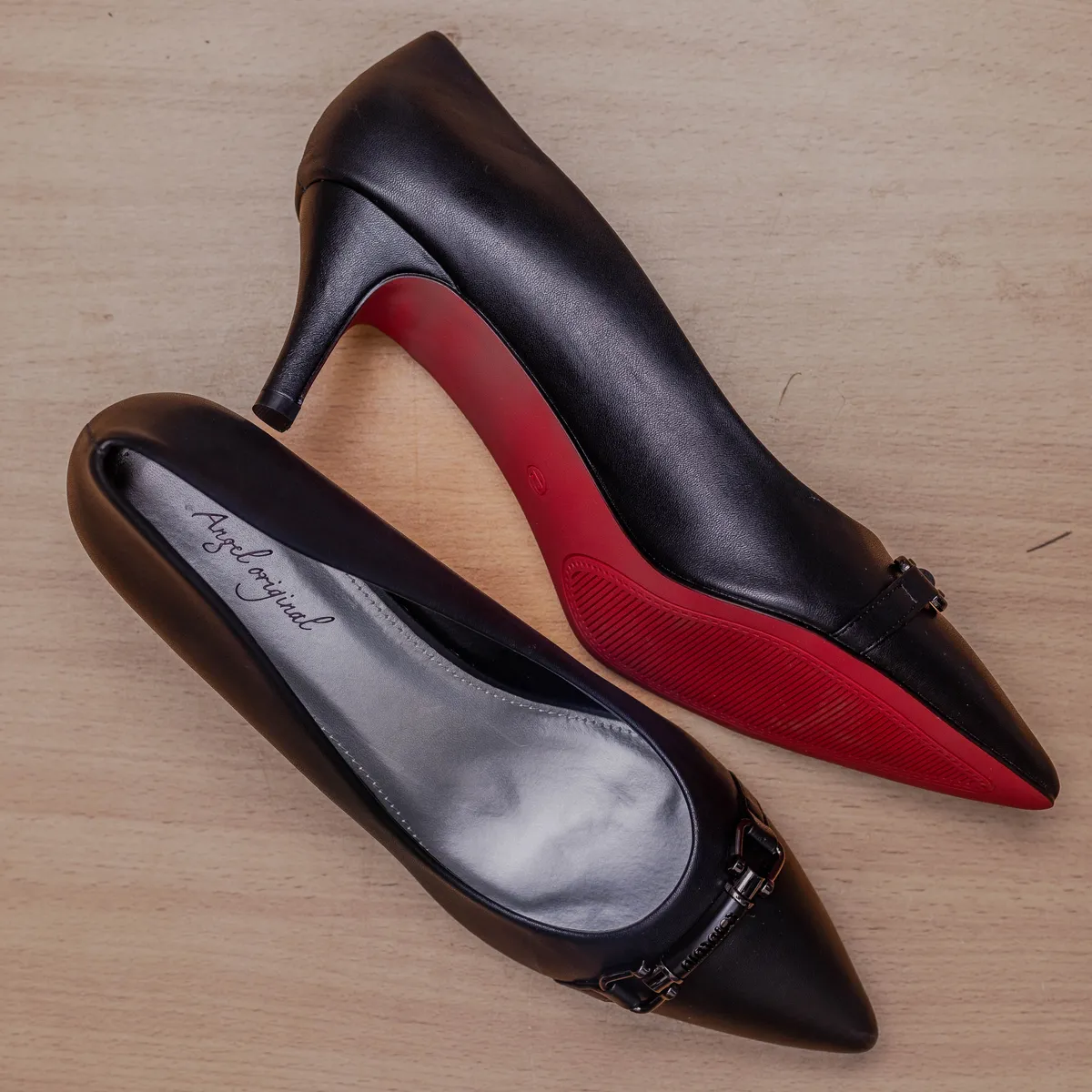 Black Leather Buckle Pencil Heels