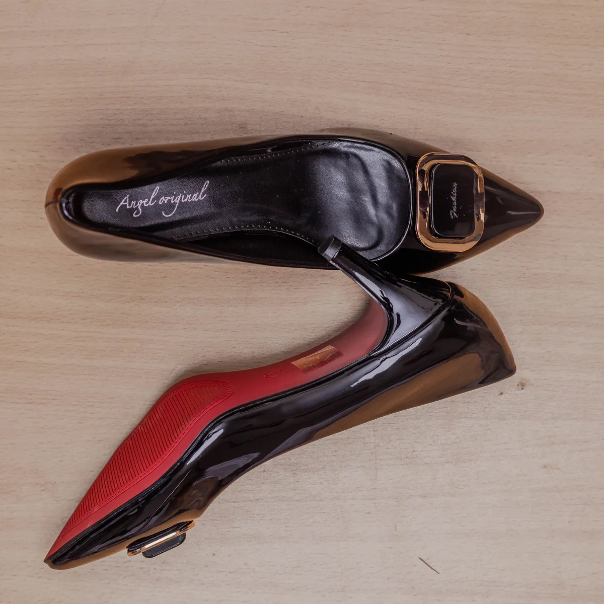 Black Patent Buckle Pencil Heels