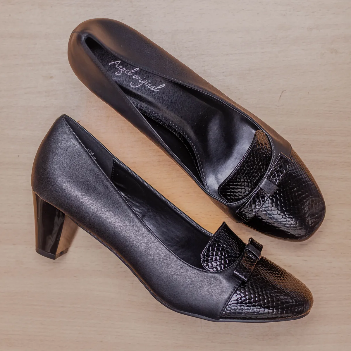 Black Snake Print Block heels