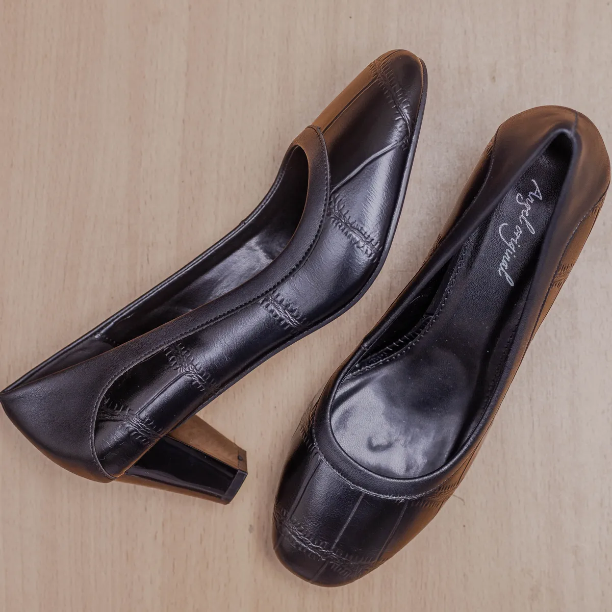 Black Textured Block Heels