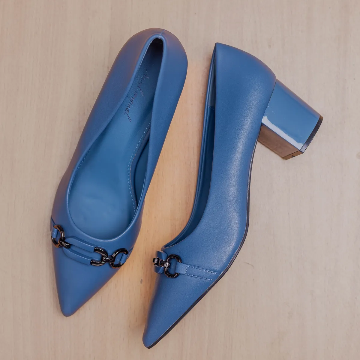 Blue Chain Detail Block Heels