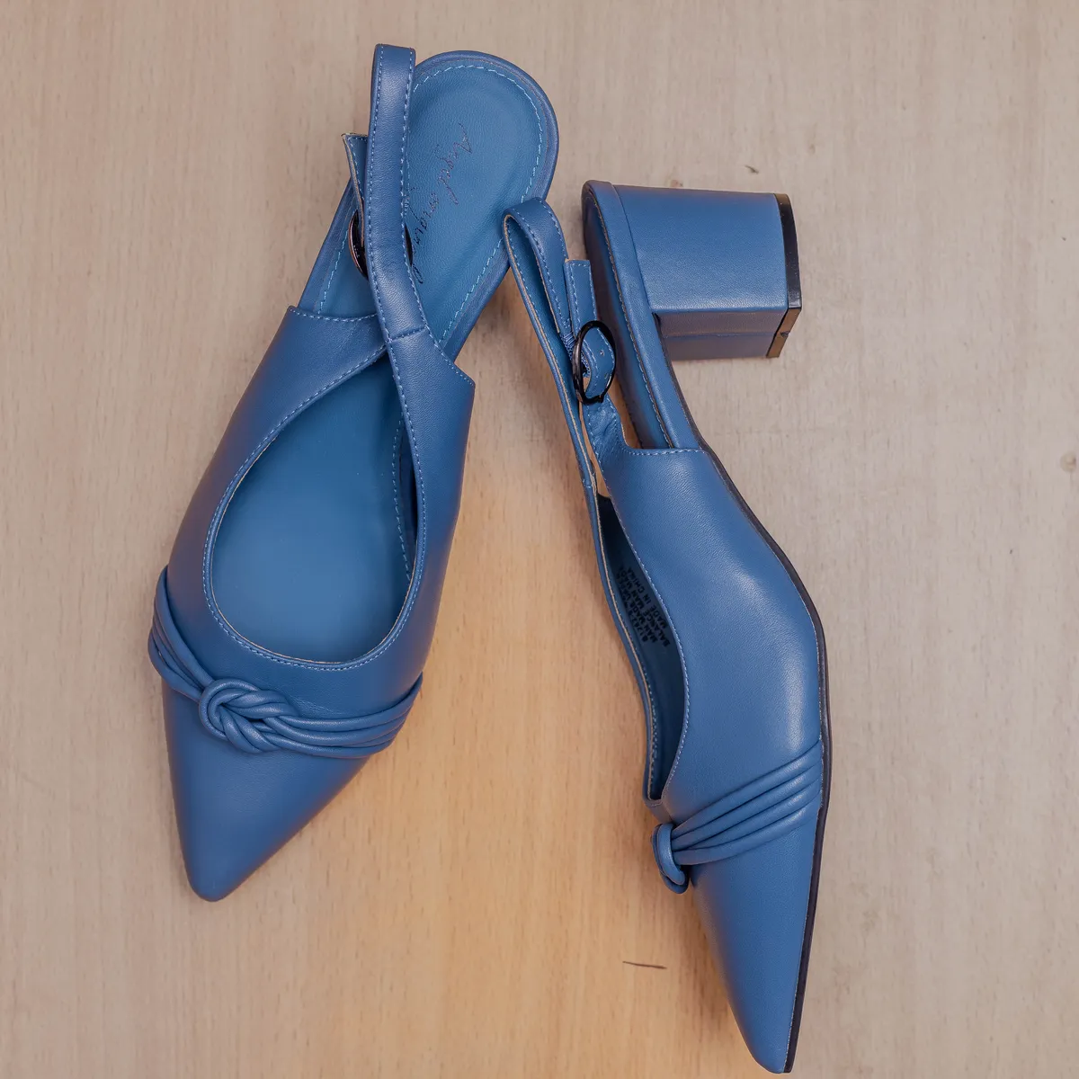 Blue Knotted Slingback Heels