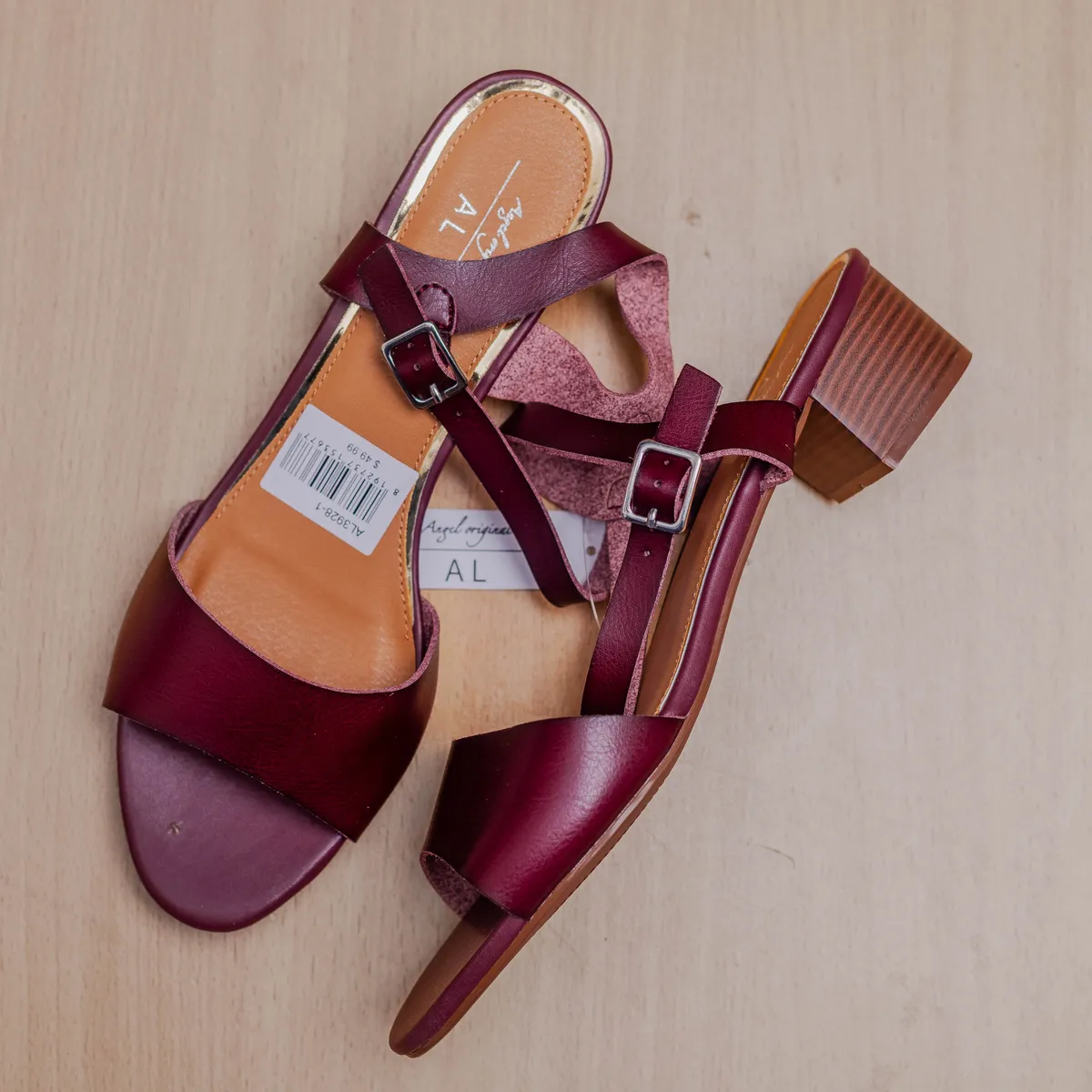 Burgundy Block Heel Sandals