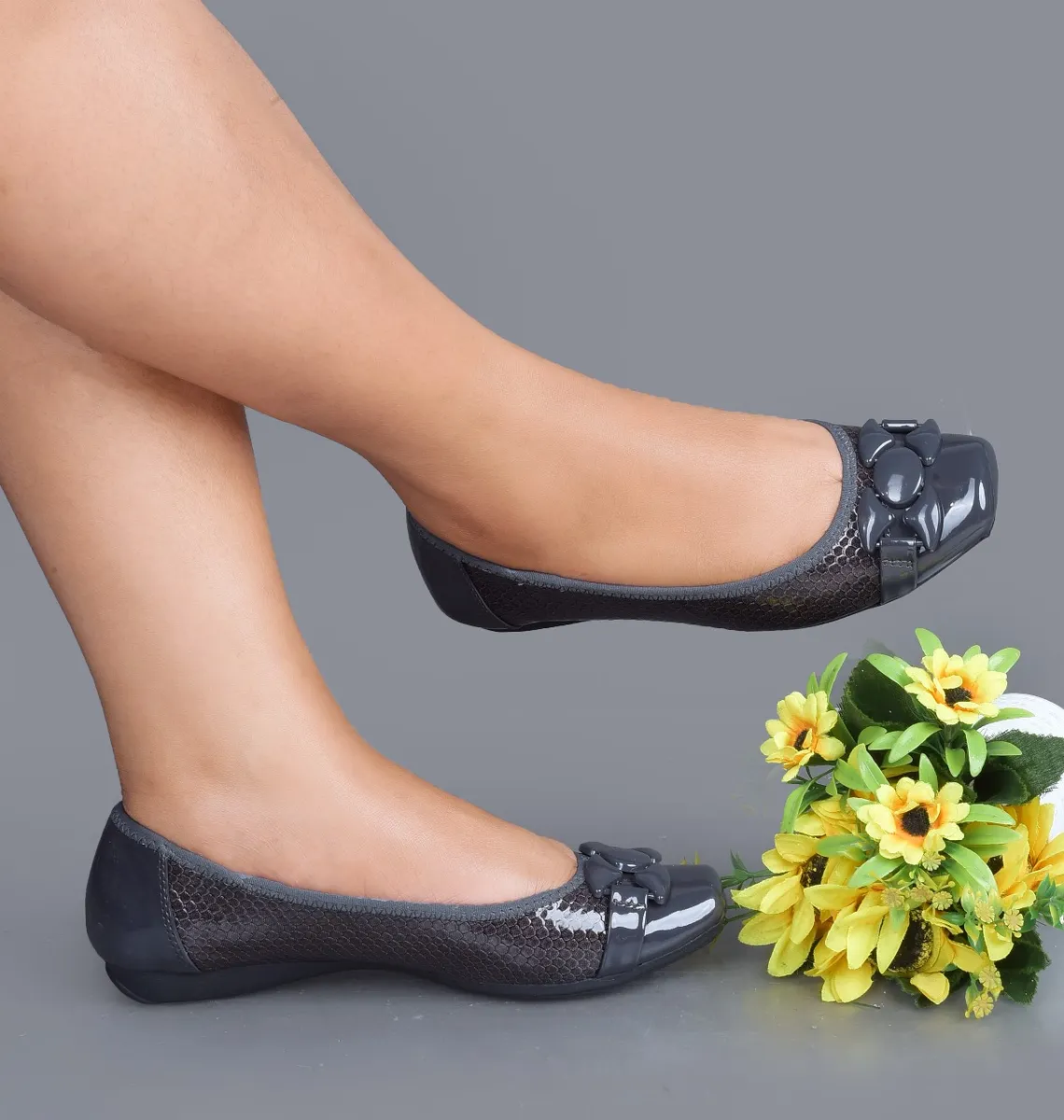 Charcoal Glossy Bow Flats