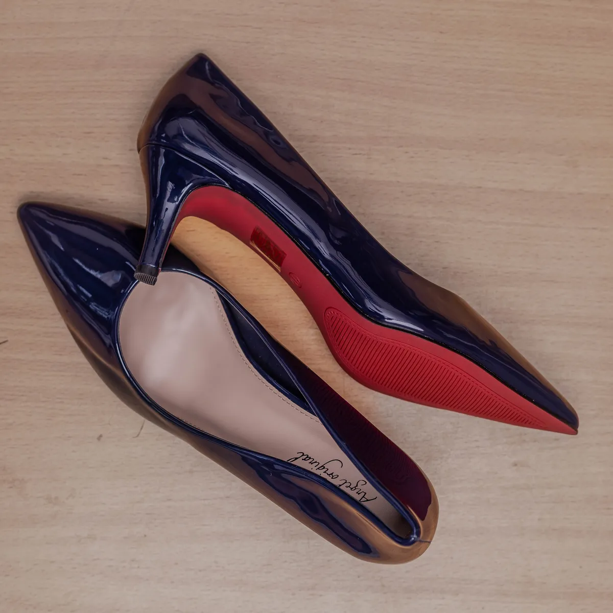 Navy Patent Buckle Pencil Heels