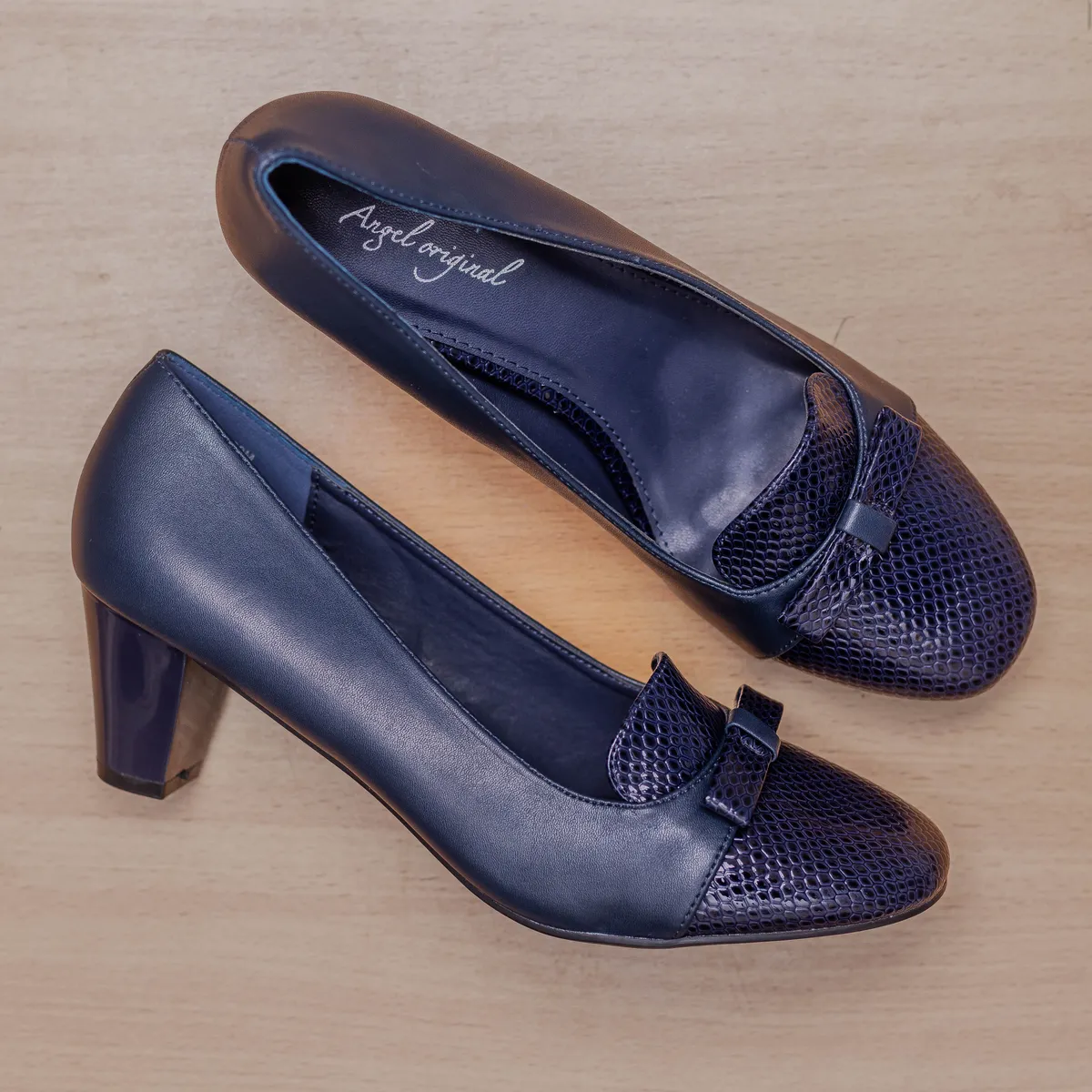 Navy Snake Print Block Heels