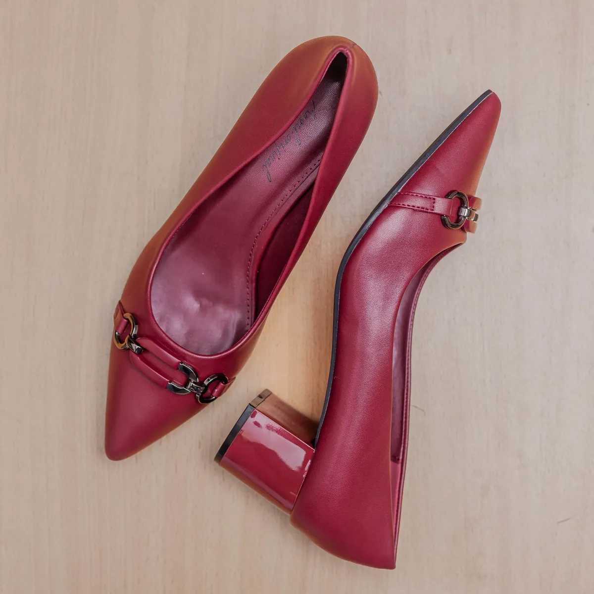 Red Chain Detail Block Heels